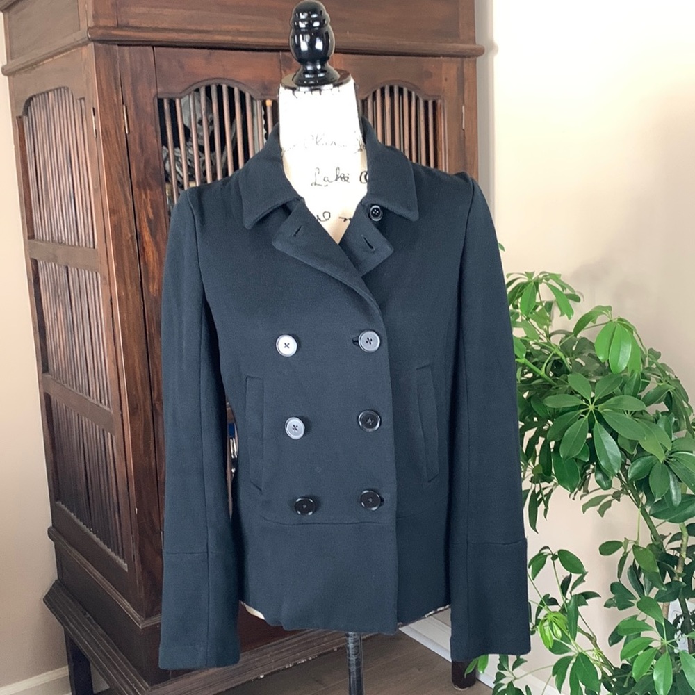 Banana Republic Black Cotton Pea Coat